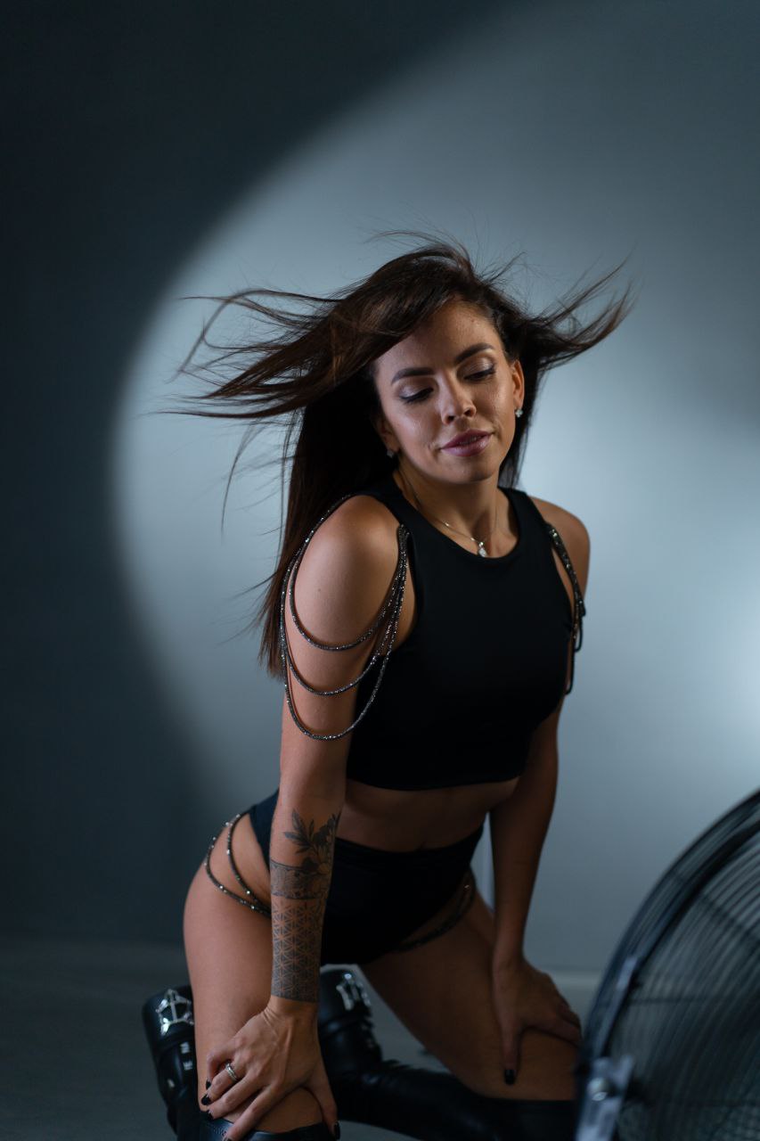black polewear bodysuit